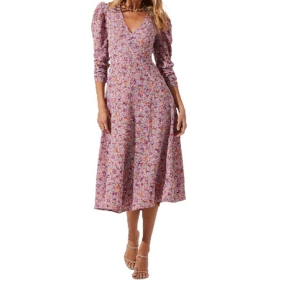 Astr Dresses & Skirts - ASTR Floral Puff Sleeve Midi Dress XL